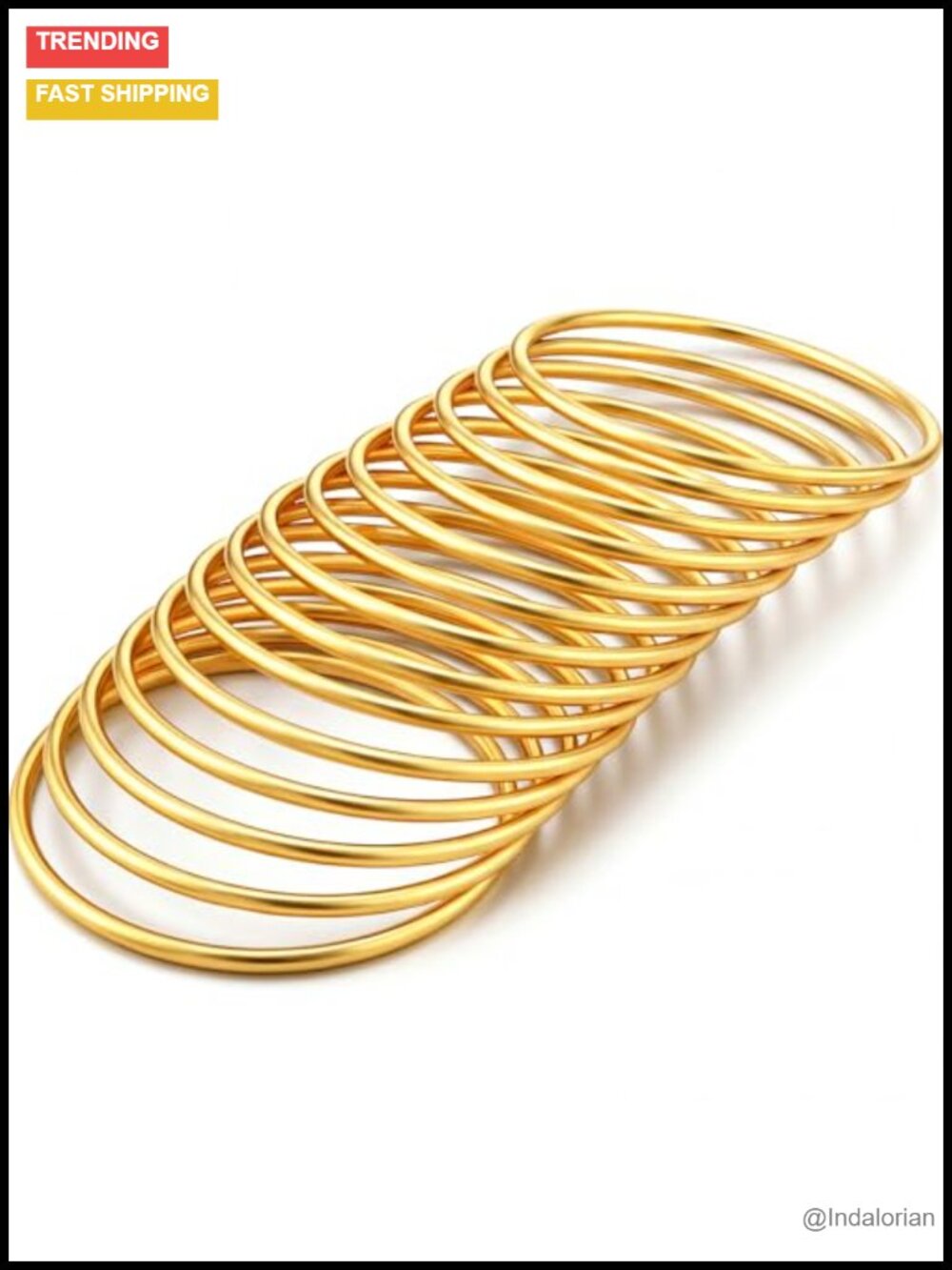 14 Pc 3mm Gold Plated Bangle Bracelet Set Stainless Steel Stackable